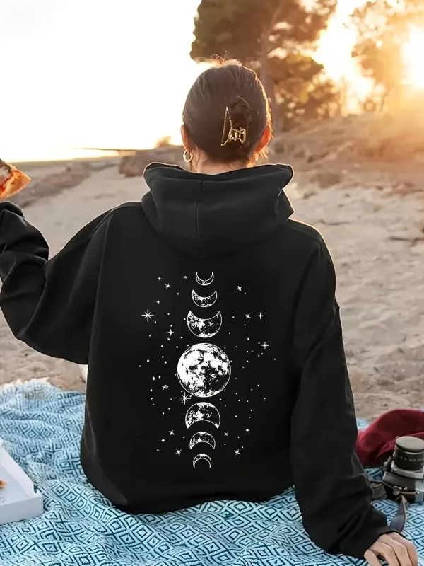 Tailorly Women's Printed Hoodie - Star Filled Night Sky With Phases Of The Glowing Moon made by Tailorly
