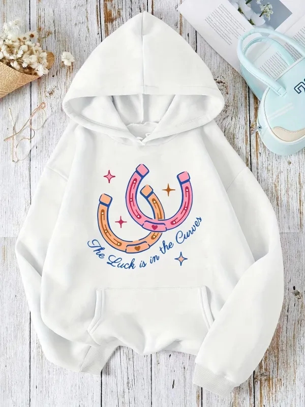 Tailorly Women's Printed Hoodie - The Luck Is In The Chance Pastel Stars And Colorful Outline Horseshoe made by Tailorly