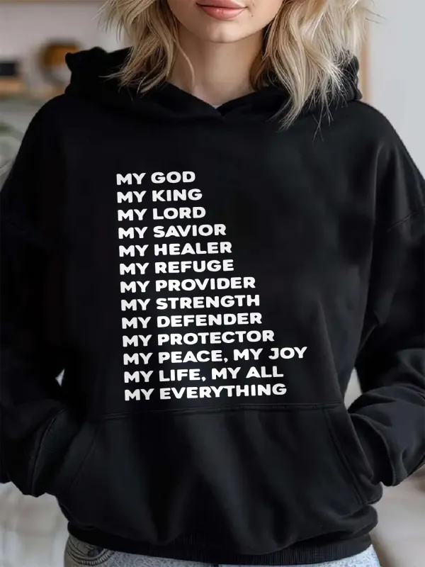 Tailorly Women's Printed Hoodie - My God My King My Savior My Strength Defender Protector Provider Hoodie made by Tailorly
