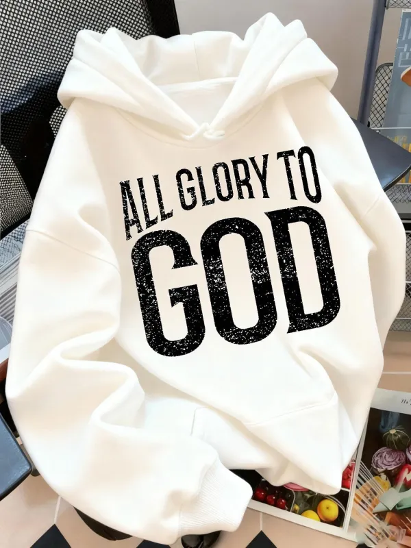 Tailorly Women's Printed Hoodie - All Glory To God Bold Vintage Letter Print God made by Tailorly