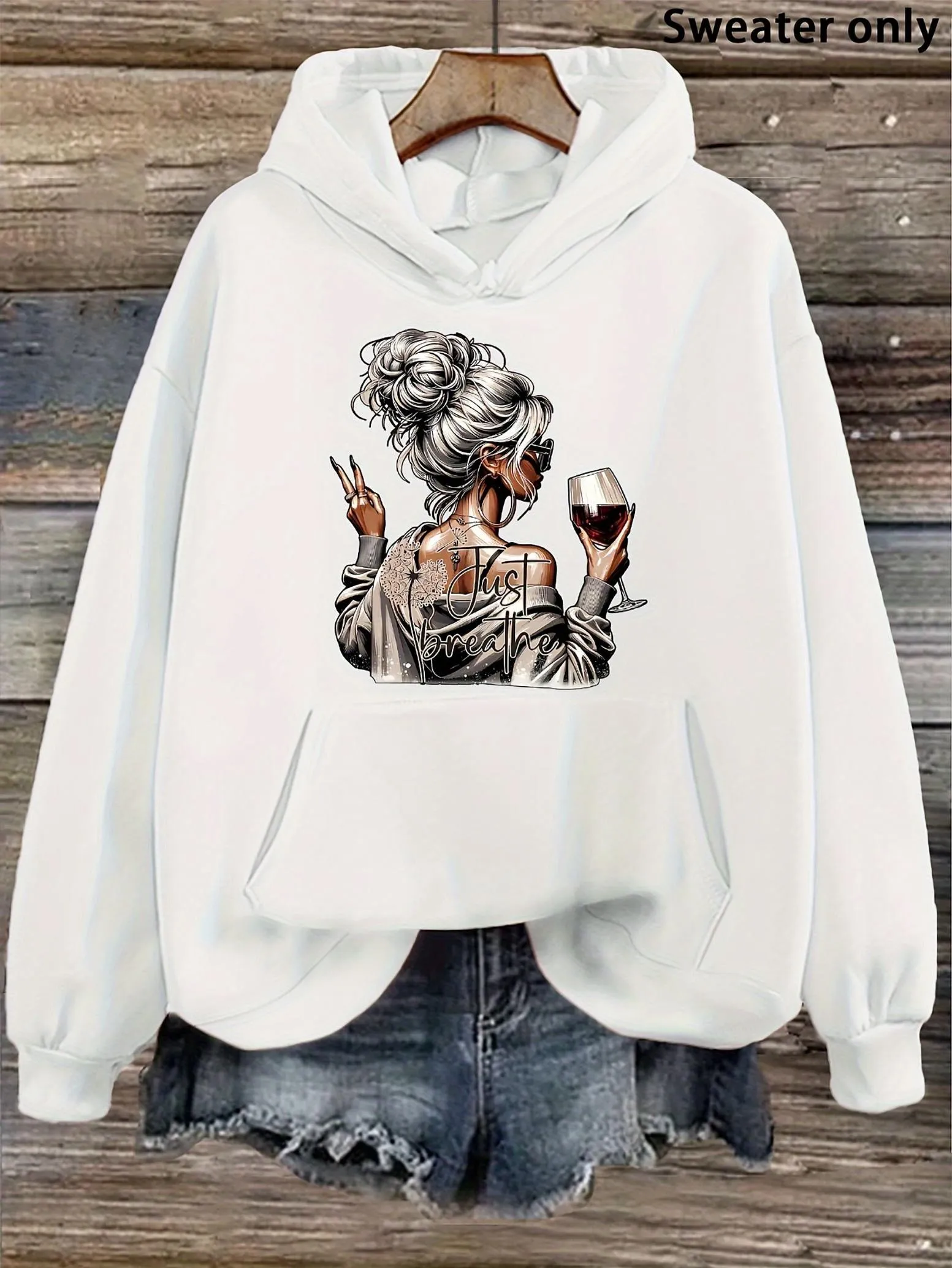 Tailorly Women's Printed Hoodie - Stylish Woman With Sunglasses Holding Wine Glass Among Light Hues Hoodie sold by Tailorly