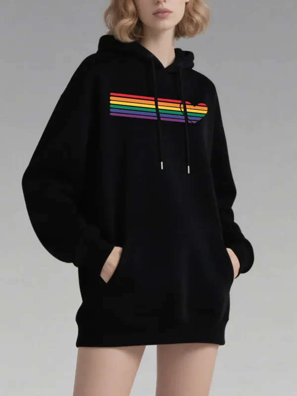 Tailorly Women's Printed Hoodie - Minimalist Rainbow Stripes Across Simple Black Hoodie made by Tailorly