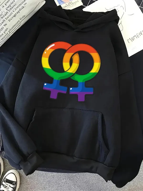 Tailorly Women's Printed Hoodie - Rainbow Colors Shining On Intertwined Female Symbols Hoodie made by Tailorly