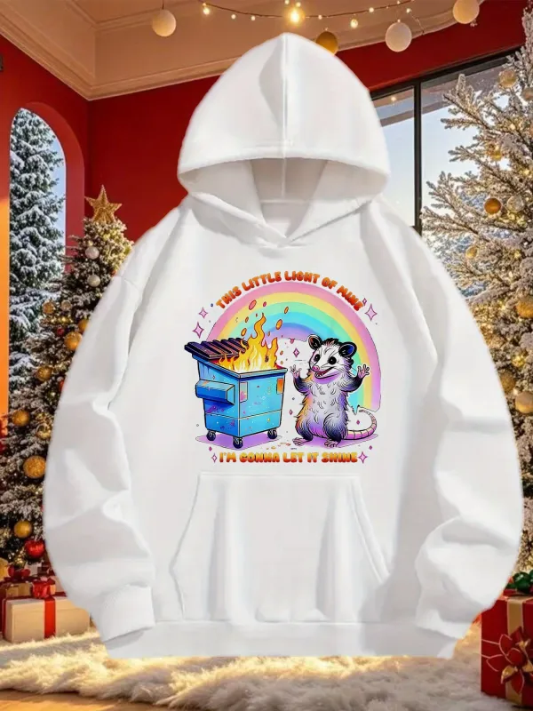 Tailorly Men's Printed Hoodie - Let That Shit Burn With Confidence Among Rainbows And Dumpster Flame Opossum made by Tailorly
