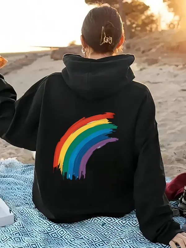 Tailorly Women's Printed Hoodie - Colorful Brush Strokes Forming A Vibrant Arched Rainbow made by Tailorly
