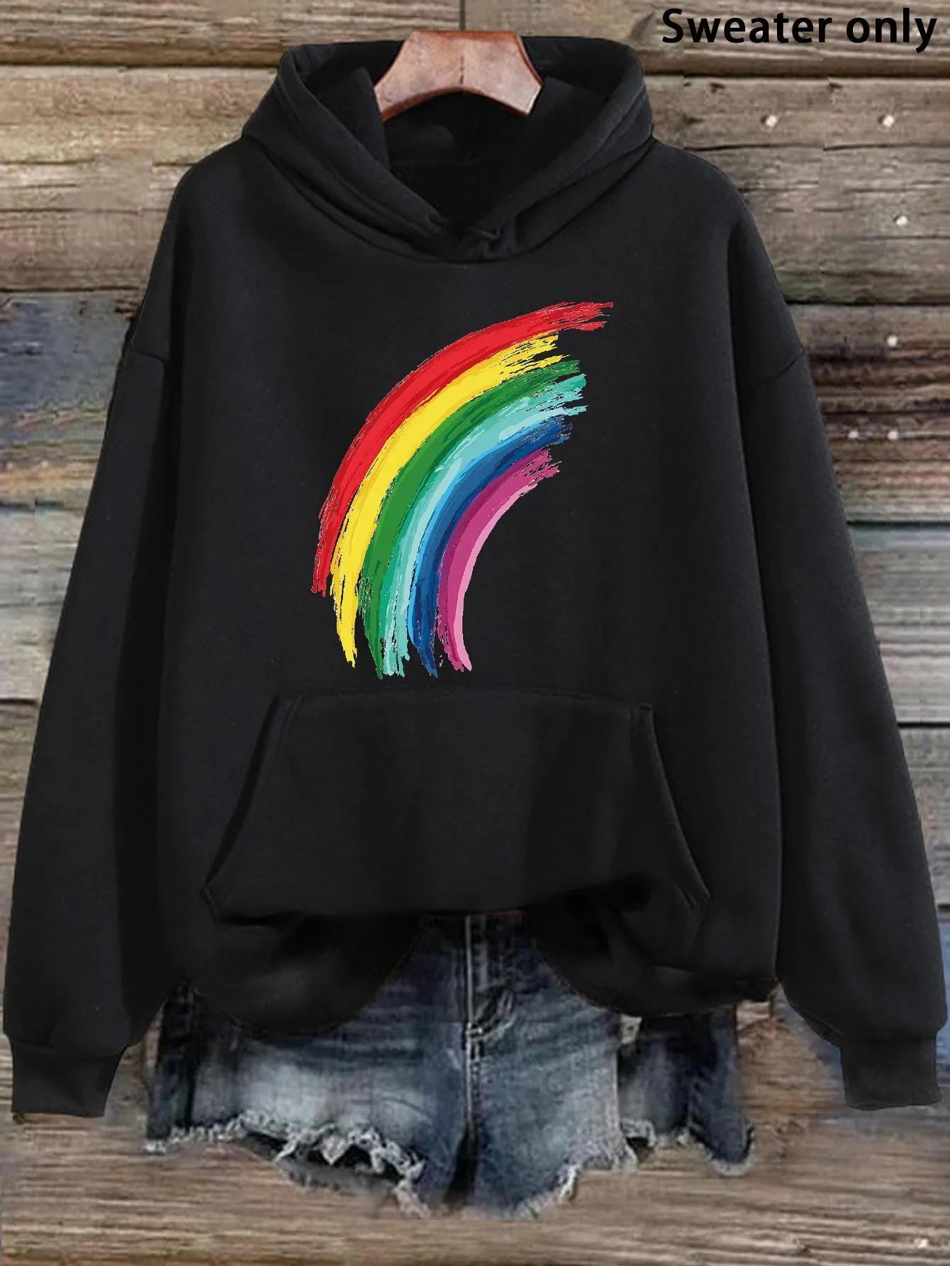 Tailorly Women's Printed Hoodie - Brushed Paint Strokes With Vibrant Colors Arched Across Rainbow sold by Tailorly