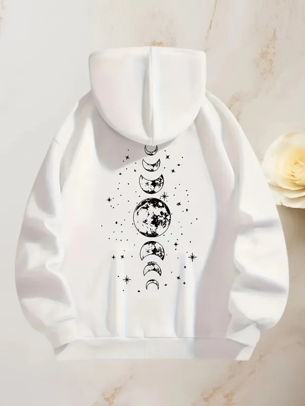 Tailorly Women's Printed Hoodie - Celestial Phases With Shining Stars And Moon Under Night Sky made by Tailorly