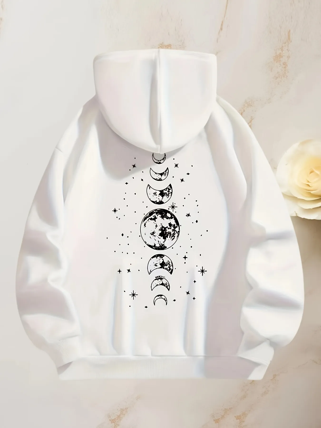 Tailorly Women's Printed Hoodie - Celestial Phases With Shining Stars And Moon Under Night Sky sold by Tailorly