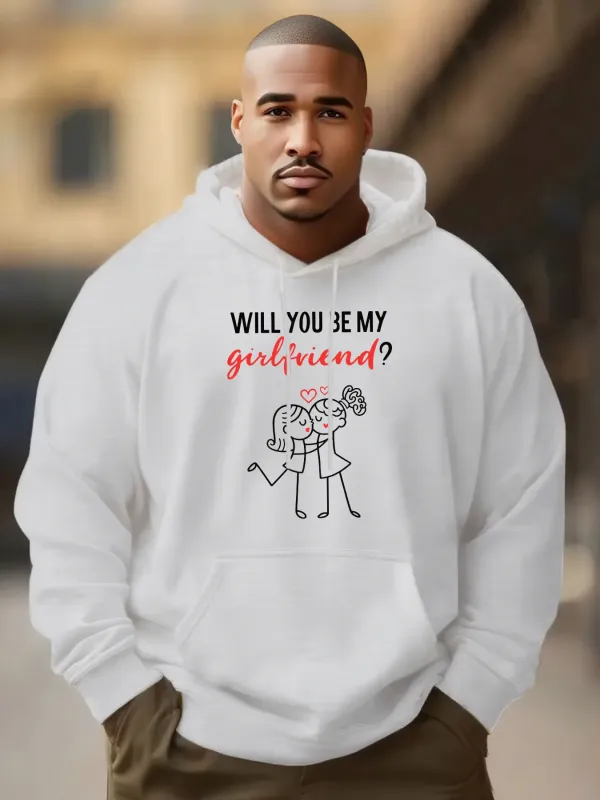 Tailorly Men's Printed Hoodie - Will You Be My Girlfriend Romantic Proposal Graphic Featuring Happy Couple made by Tailorly