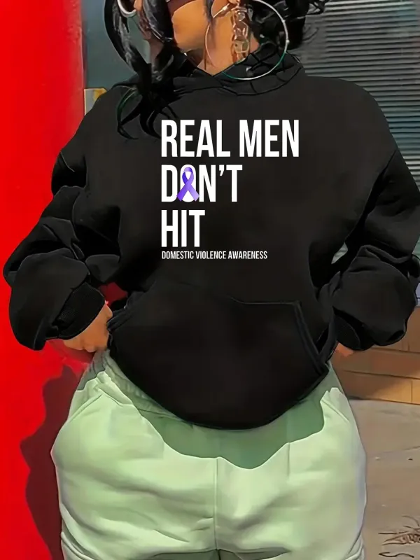 Tailorly Women's Printed Hoodie - Real Men Dont Hit With Purple Ribbon Logo made by Tailorly