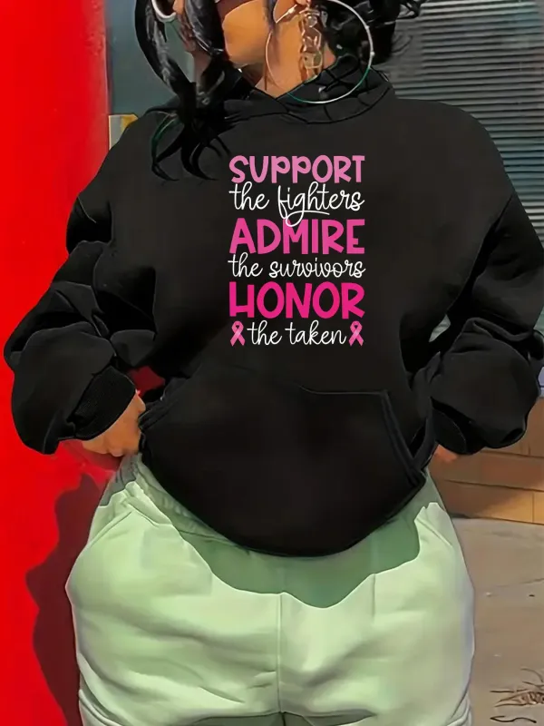 Tailorly Women's Printed Hoodie - Support The Fighters Admire The Survivors Honor The Taken Pink Ribbon Message Hoodie made by Tailorly