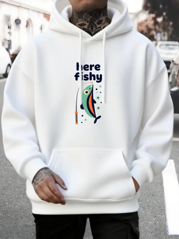 Tailorly Men's Printed Hoodie - Here Fishy Colorful Pattern With Playful Abstract Elements Fish made by Tailorly