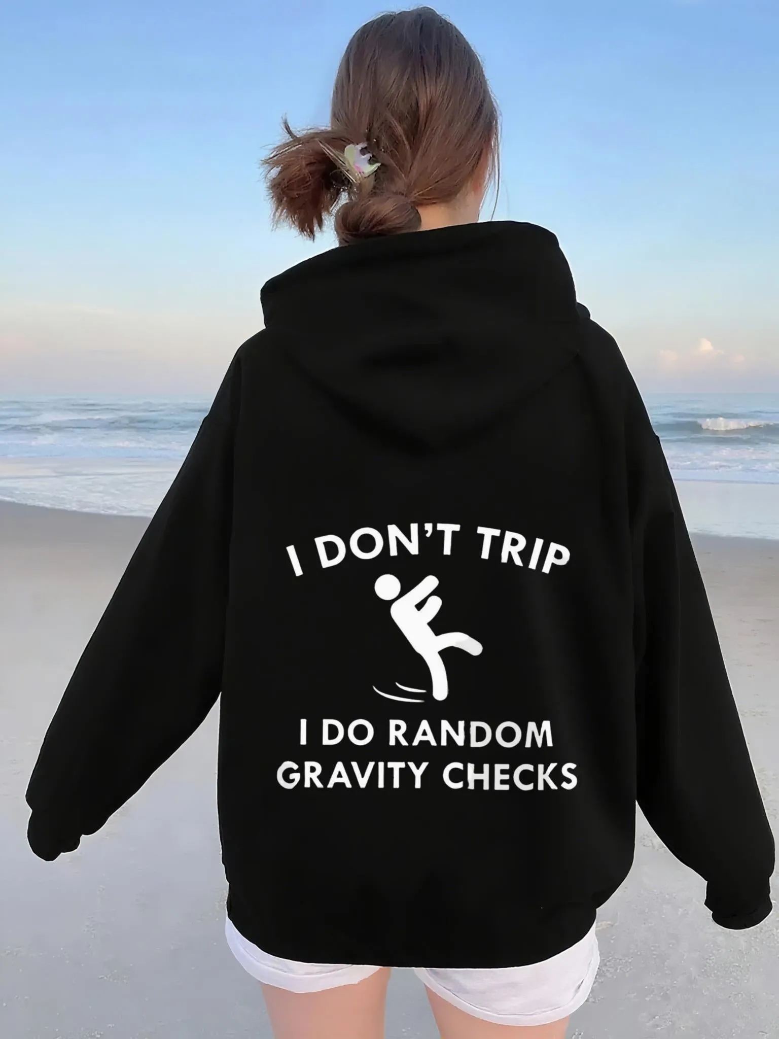 Tailorly Women's Printed Hoodie - I Dont Trip Laughing Cartoon Figure Doing Gravity Checks Hoodie sold by Tailorly