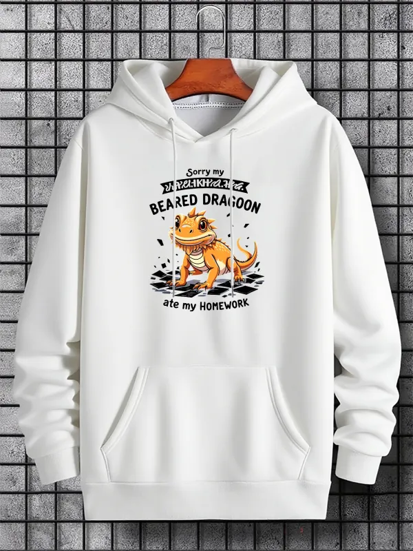 Tailorly Men's Printed Hoodie - Sorry My Cute Little Bearded Dragon Ate All My Homework Lizard made by Tailorly