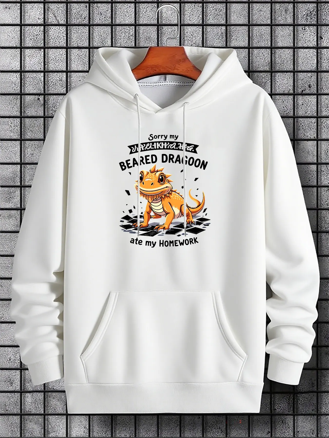 Tailorly Men's Printed Hoodie - Sorry My Cute Little Bearded Dragon Ate All My Homework Lizard sold by Tailorly