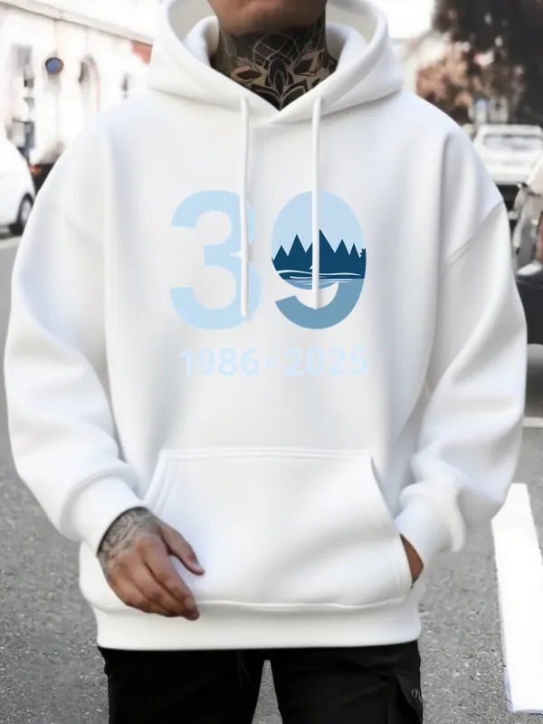 Tailorly Men's Printed Hoodie - Blue Scenic Mountain Lake Graphic Number Thirty Nine Hoodie made by Tailorly