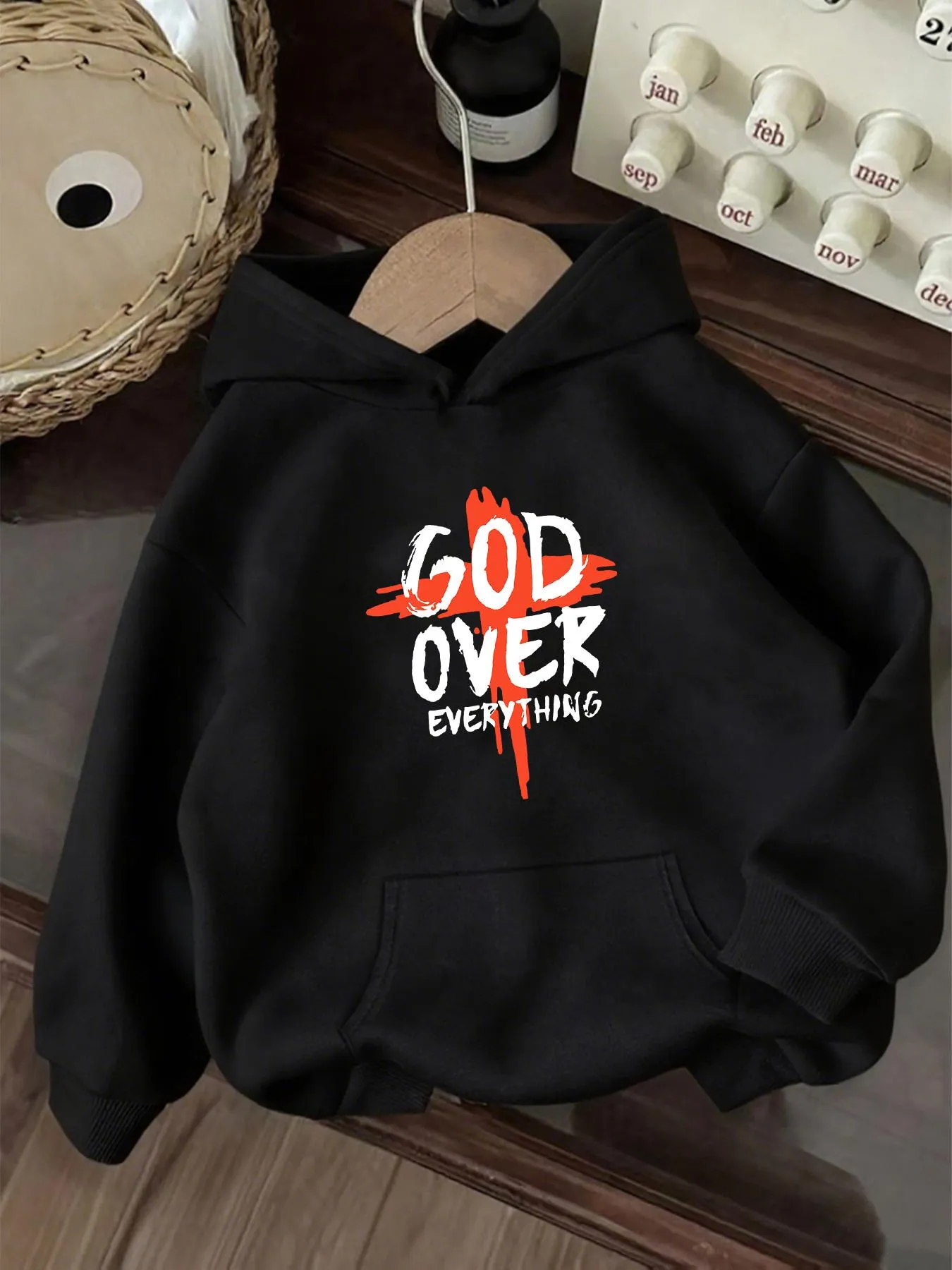 Tailorly Women's Printed Hoodie - God Over Everything With Bold Brushstrokes On Black Hoodie sold by Tailorly