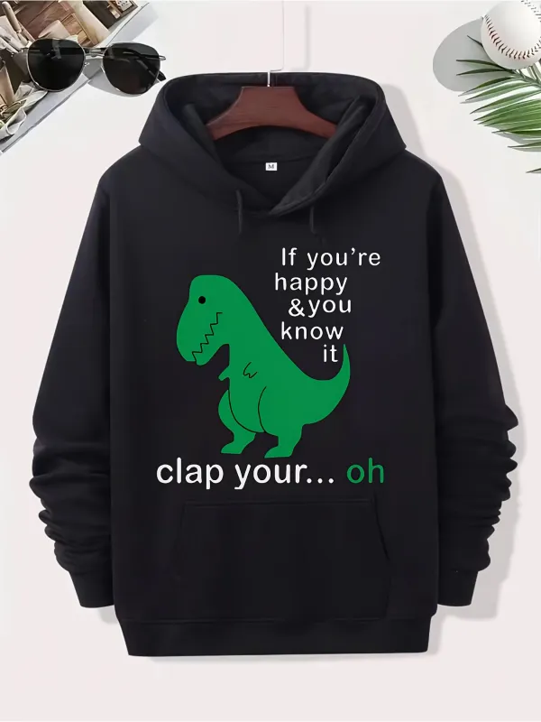 Tailorly Men's Printed Hoodie - If Youre Happy And You Know It Clap Your Oh Dinosaur made by Tailorly