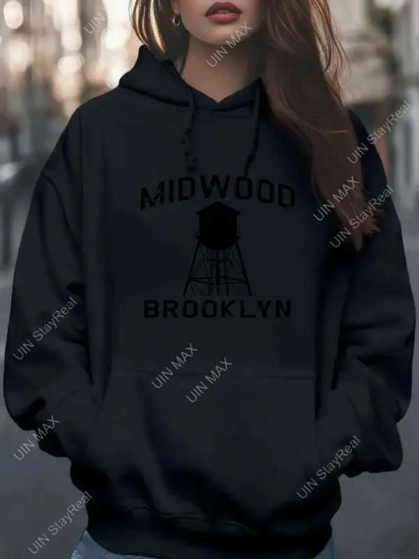 Tailorly Women's Printed Hoodie - Midwood Brooklyn Graphic With Tower Under City Skyline made by Tailorly