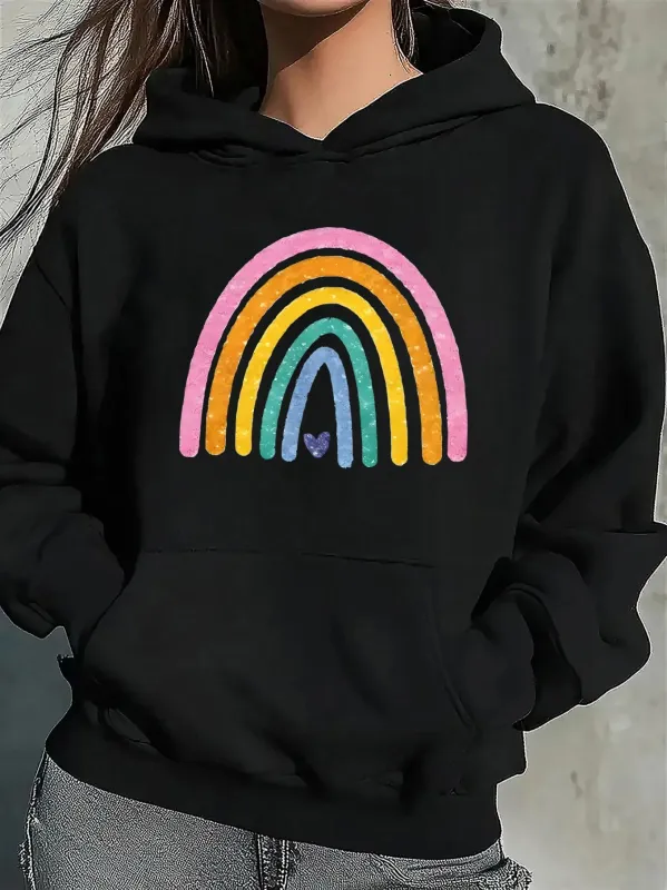 Tailorly Women's Printed Hoodie - Radiant Colorful Hand Painted Arches On Cozy Rainbow Hoodie made by Tailorly