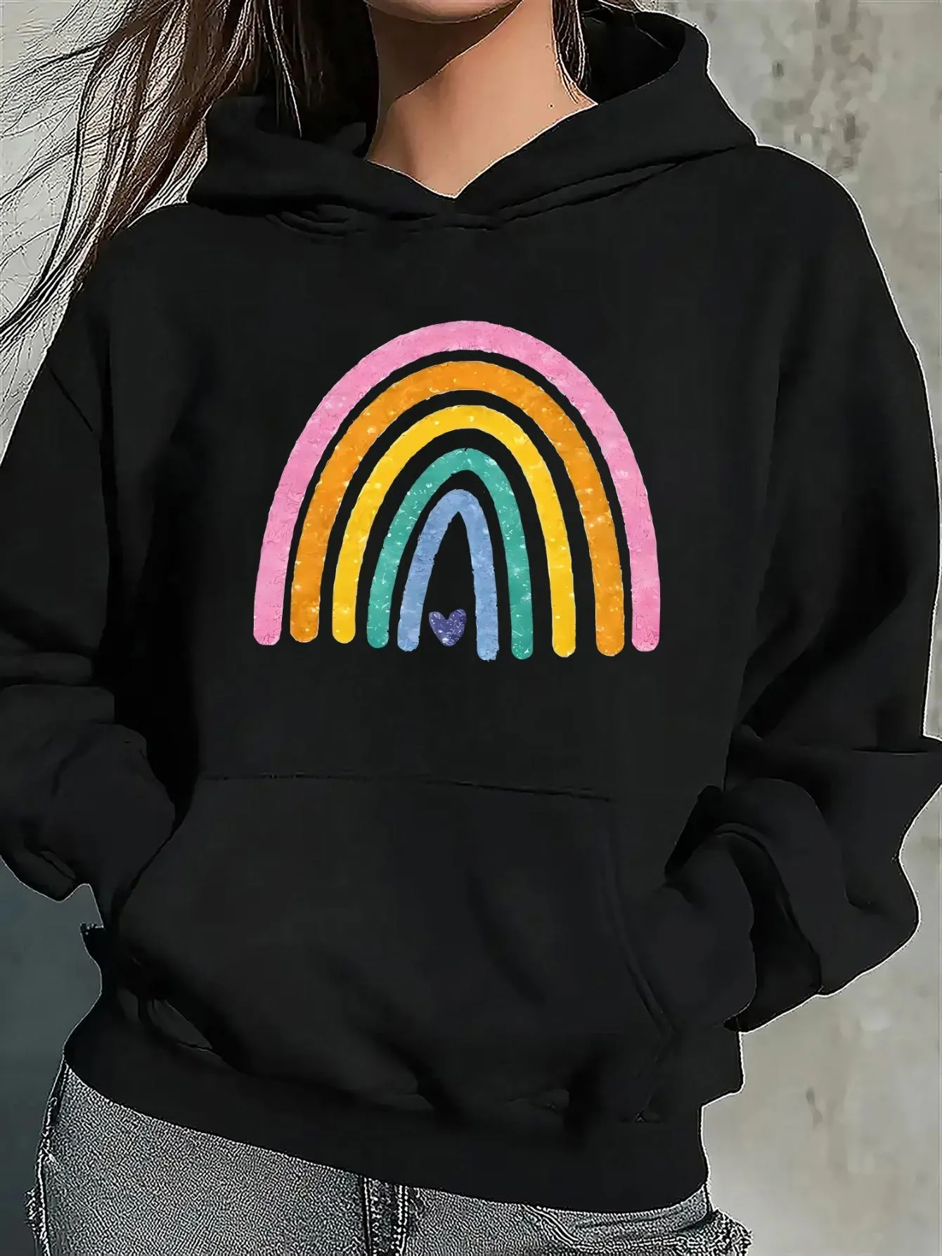 Tailorly Women's Printed Hoodie - Radiant Colorful Hand Painted Arches On Cozy Rainbow Hoodie sold by Tailorly
