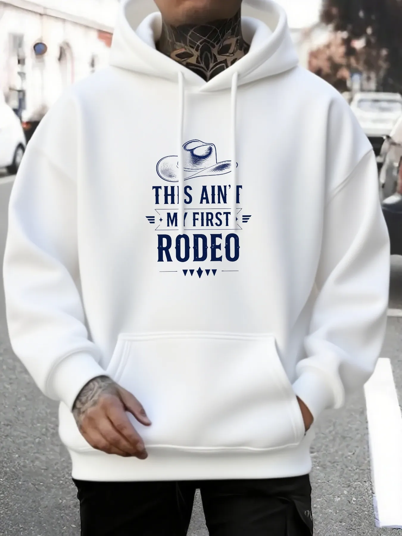 Tailorly Men's Printed Hoodie - This Aint My First Rodeo With Simple Hat Graphic Design Rodeo sold by Tailorly