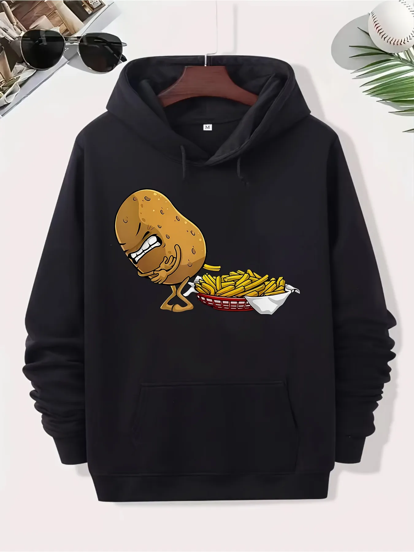 Tailorly Men's Printed Hoodie - Humorous Scene Of Potato Among Crispy Fries With Angry Expression Potato sold by Tailorly