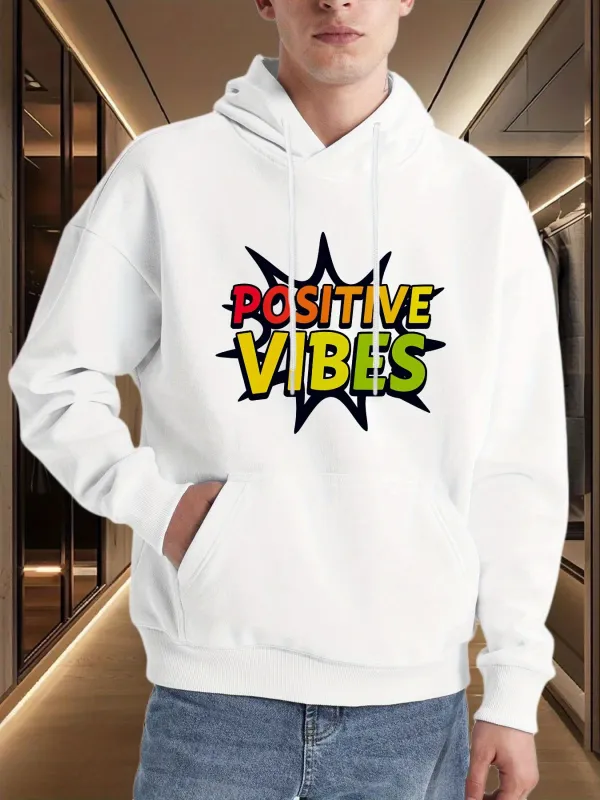 Tailorly Men's Printed Hoodie - Positive Vibes With Graphic Comic Burst Text Motif Hoodie made by Tailorly