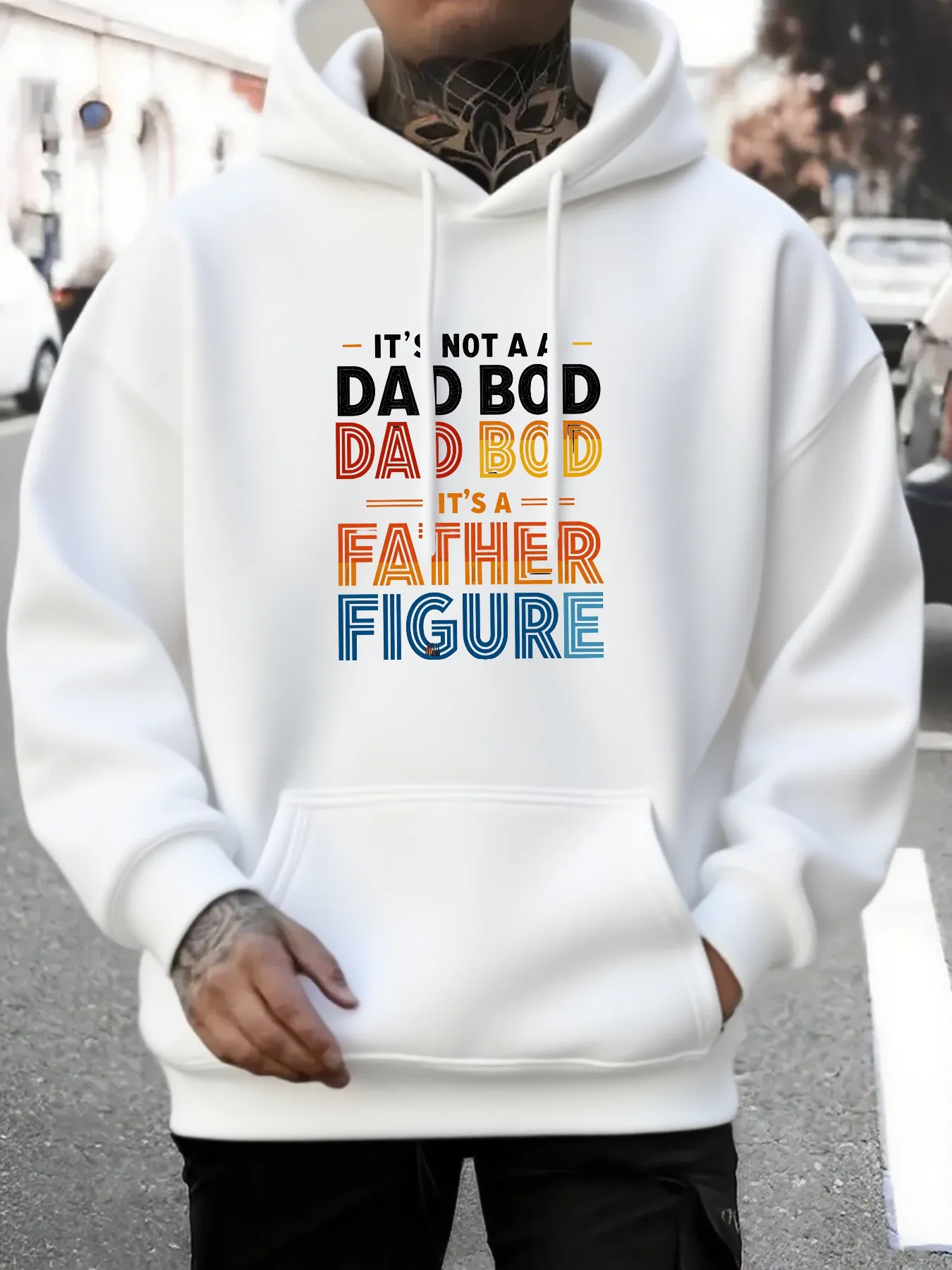 Tailorly Men's Printed Hoodie - Its Not A Dad Bod Its A Father Figure With Retro Colors Bold Typography sold by Tailorly