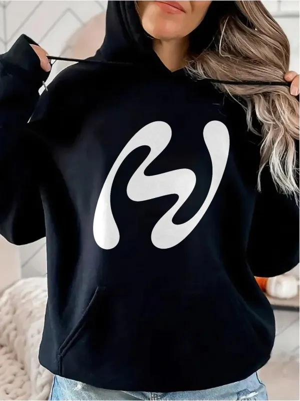 Tailorly Women's Printed Hoodie - Minimalist Bold Fluid Print Shape On Soft Hoodie made by Tailorly