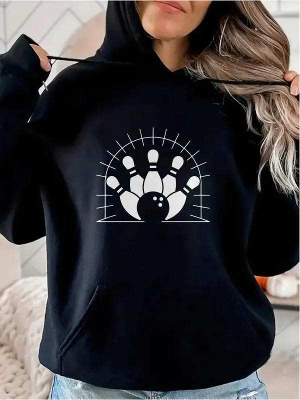 Tailorly Women's Printed Hoodie - Radiant Lines With Bowling Ball Striking Ten Pins made by Tailorly