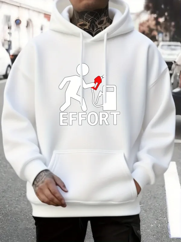 Tailorly Men's Printed Hoodie - Effort Cartoon Figure Throwing Red Object Into Bin made by Tailorly