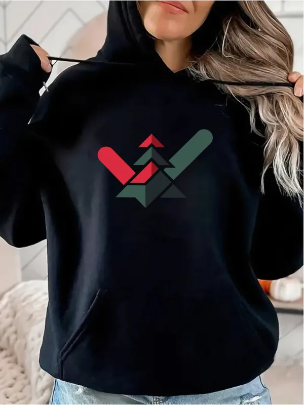 Tailorly Women's Printed Hoodie - Geometric Abstract Shapes In Red And Green On Black Hoodie made by Tailorly
