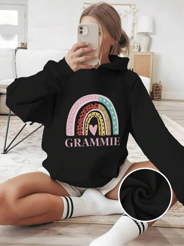 Tailorly Women's Printed Hoodie - Grammie Playful Pastel Arched Rainbow With Subtle Hearts Motif Sweatshirt sold by Tailorly