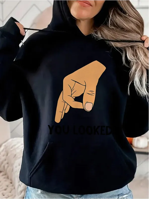 Tailorly Women's Printed Hoodie - You Looked Realistic Human Hand Illustration With Playful Gesture Hoodie made by Tailorly