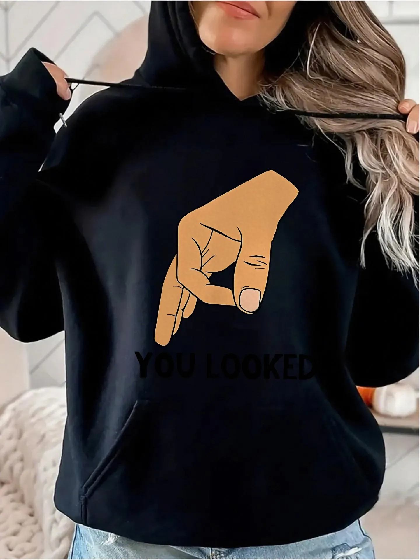 Tailorly Women's Printed Hoodie - You Looked Realistic Human Hand Illustration With Playful Gesture Hoodie sold by Tailorly