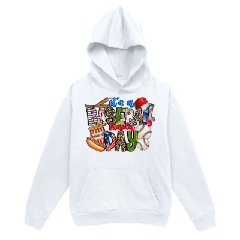 Tailorly Men's Printed Hoodie - Its A Great Day With Baseball Bat Mitt Cap And Ball made by Tailorly