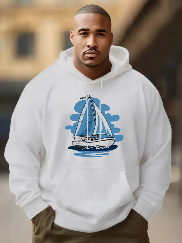 Tailorly Men's Printed Hoodie - Serene Ocean Breeze With Gentle Blue Waves And Sailing Boat made by Tailorly