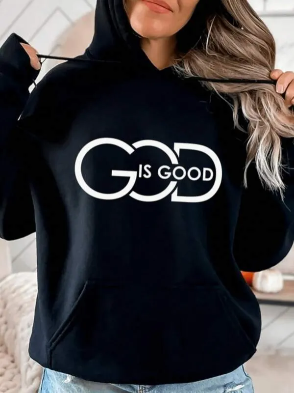 Tailorly Women's Printed Hoodie - God Is Good Bold White Text Design On Cozy Black Hoodie made by Tailorly