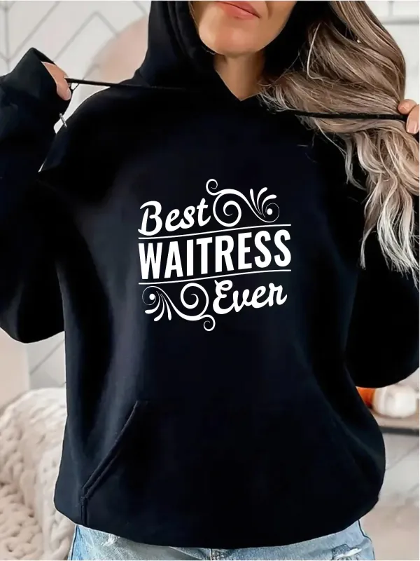 Tailorly Women's Printed Hoodie - Best Waitress Ever With Decorative Flourishes Front Hoodie made by Tailorly