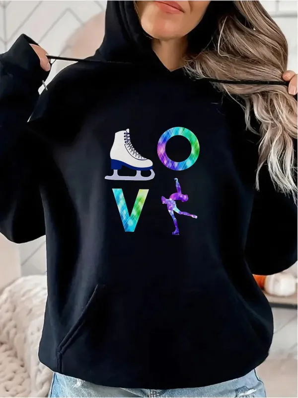 Tailorly Women's Printed Hoodie - Love With Colorful Letters And Ice Skater Under Winter Sky made by Tailorly