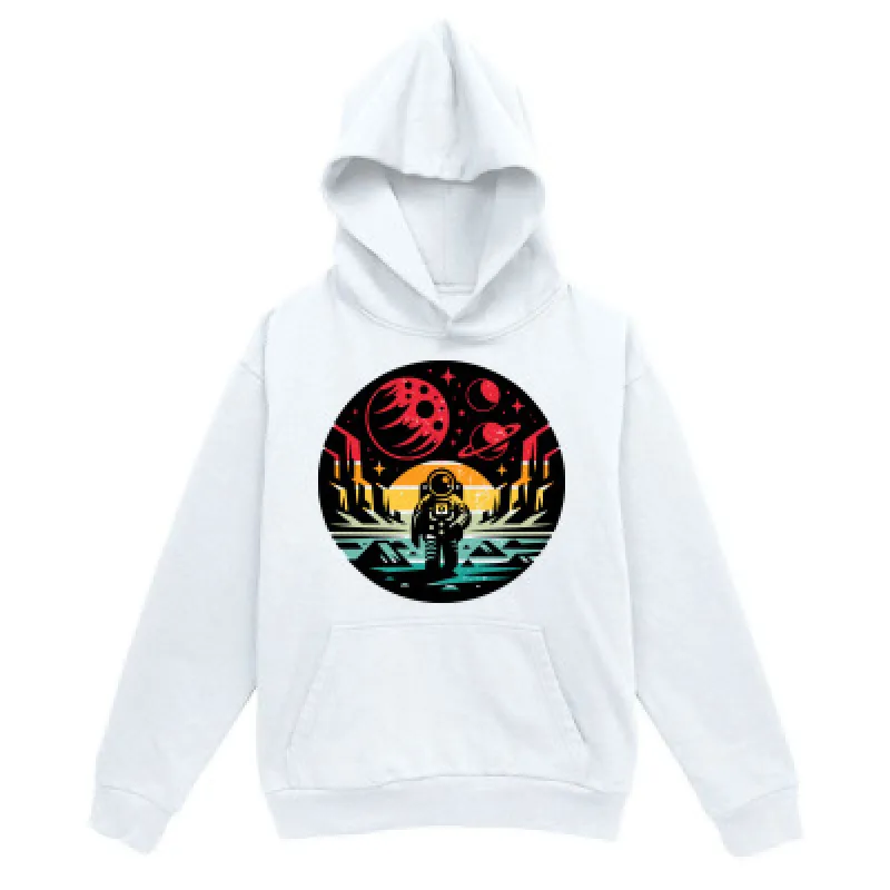 Tailorly Men's Printed Hoodie - Space Mountains Under Red Planets With Astronaut Walking Landscape made by Tailorly