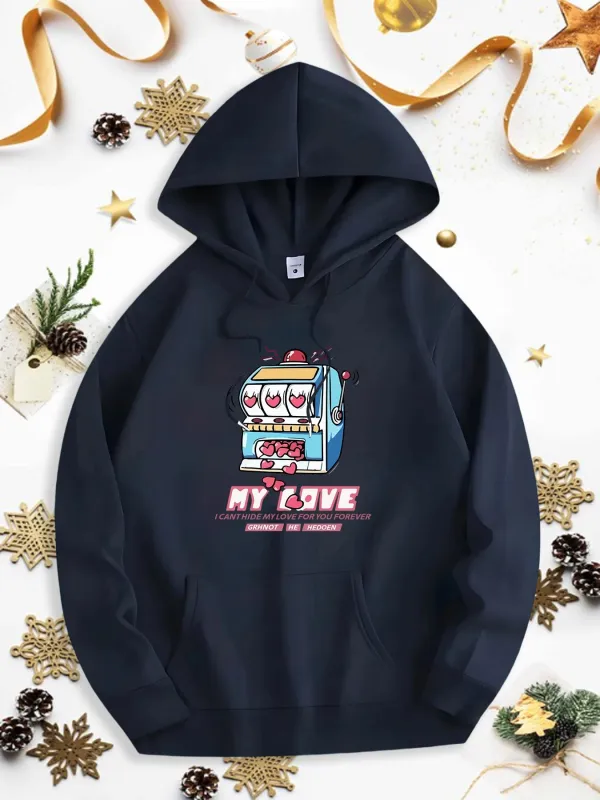 Tailorly Men's Printed Hoodie - My Love Fun Playful Cartoon Slot Machine made by Tailorly