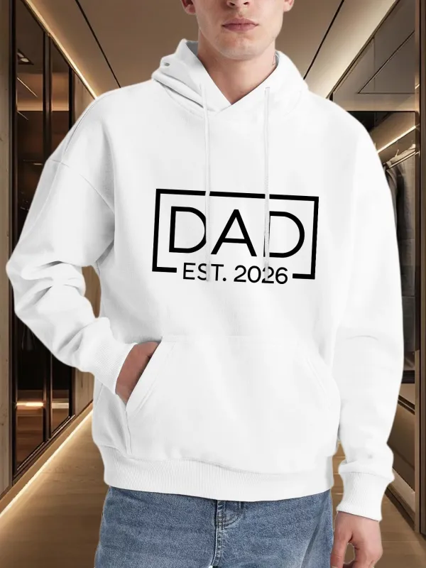 Tailorly Men's Printed Hoodie - Dad Est 2026 Bold Framed Text With Minimalist Modern Lettering Hoodie made by Tailorly