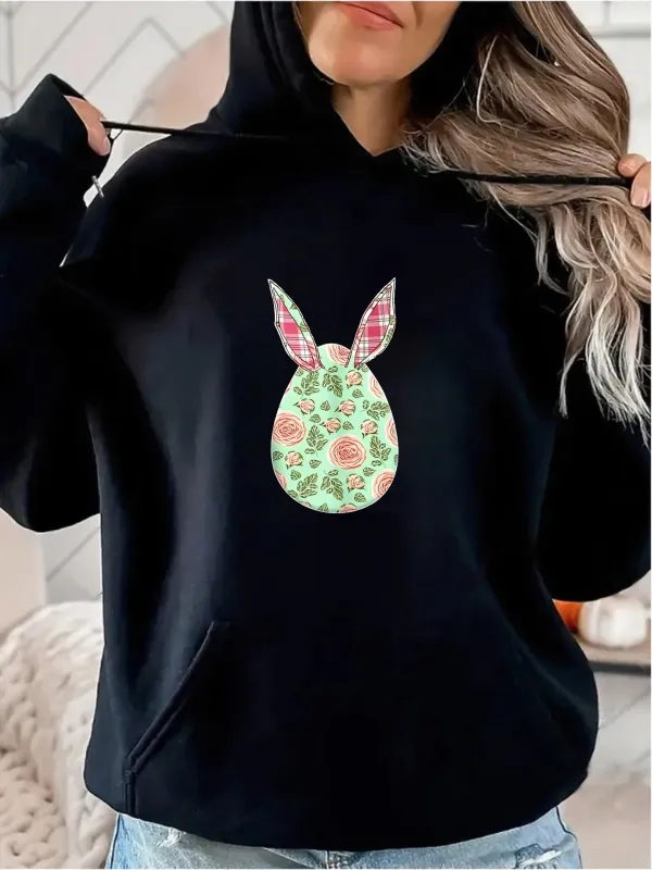 Tailorly Women's Printed Hoodie - Floral Spring Motif With Soft Pastel Petals Delicate Bunny Silhouette Patterned Bunny made by Tailorly