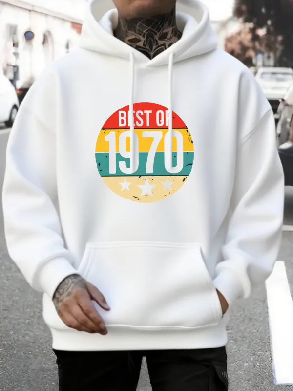 Tailorly Men's Printed Hoodie - Best Of 1970 Retro Style With Grunge Texture Circle Emblem made by Tailorly