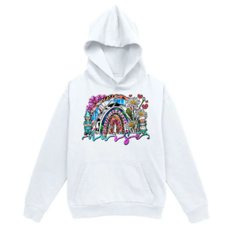 Tailorly Men's Printed Hoodie - Colorful Flowers And Stars With Smiling Rainbow made by Tailorly