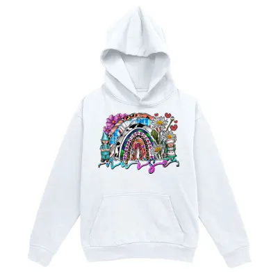Tailorly Men's Printed Hoodie - Colorful Flowers And Stars With Smiling Rainbow sold by Tailorly