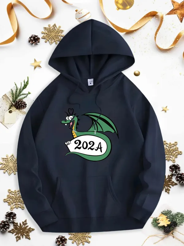 Tailorly Men's Printed Hoodie - Green Cartoon Dragon With Whimsical Expression Holding Number Banner Dragon made by Tailorly