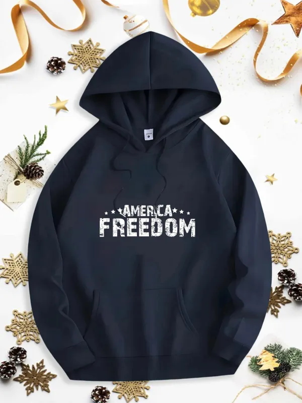 Tailorly Men's Printed Hoodie - America Freedom Bold Distressed Letters On Center Chest Hoodie made by Tailorly